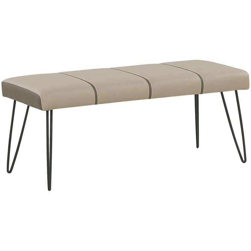 Banquette Design Bout de Lit en Cuir pu Beige avec Pieds Métalliques Noirs Parfait pour Chambre Minimaliste et Scandinave Beliani