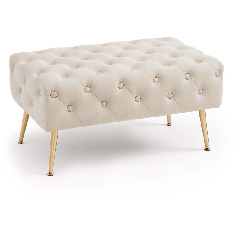 Bout de lit en velours capitonné 80 cm MADRID Beige