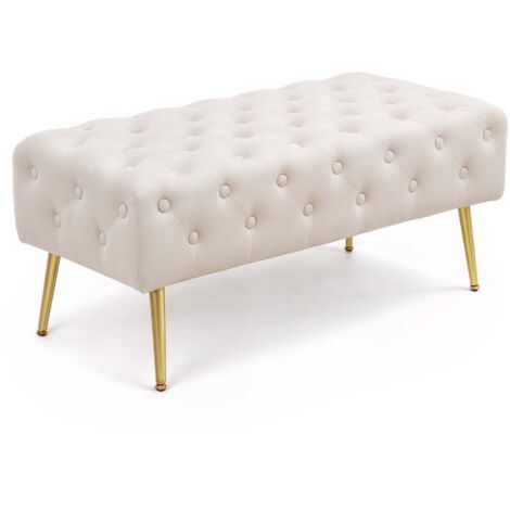 Bout de lit en velours capitonné MONACO 100 cm Beige