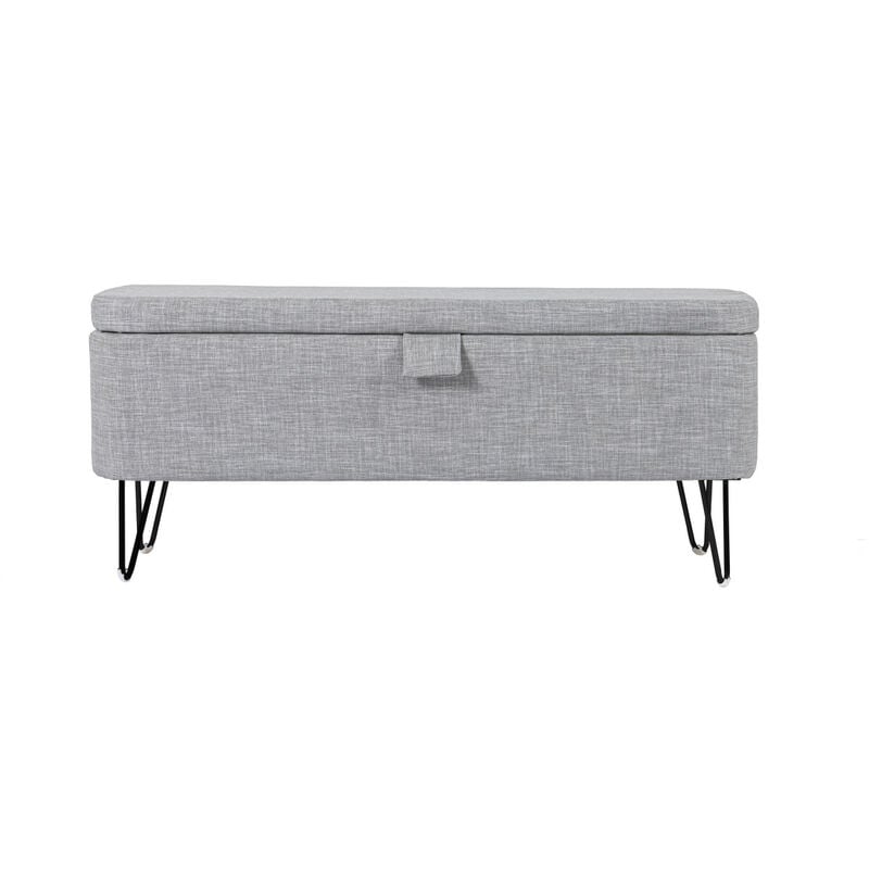 Usinestreet - Bout de lit poly avec coffre de rangement et pieds en métal - Gris clair