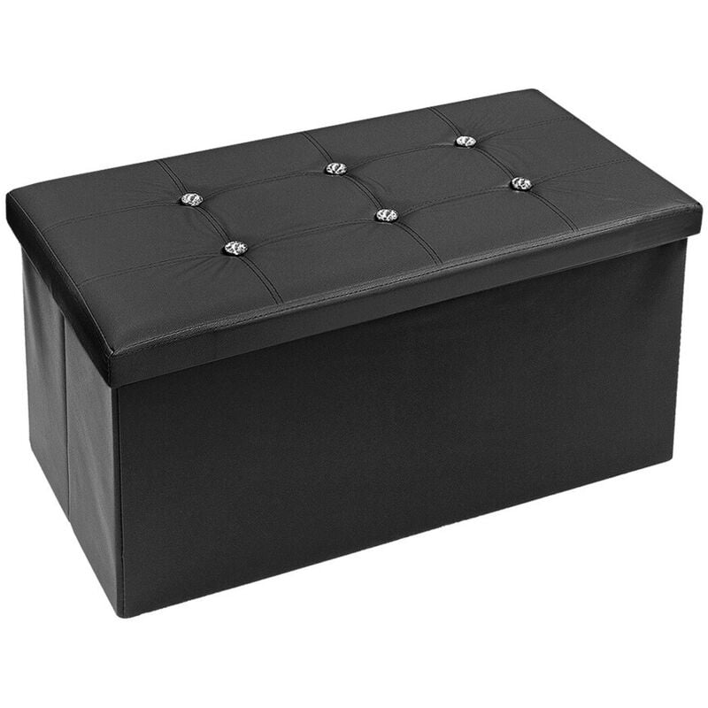 Bout de Lit Pouf Récipient Repose Pieds Diamant Strass Swarovski Couleur Unie 76x38x38 cm - Noir