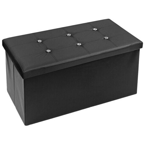 EMMEVI MV S.P.A. Bout de Lit Pouf Récipient Repose Pieds Diamant Strass Swarovski Couleur Unie 76x38x38 cm - Noir