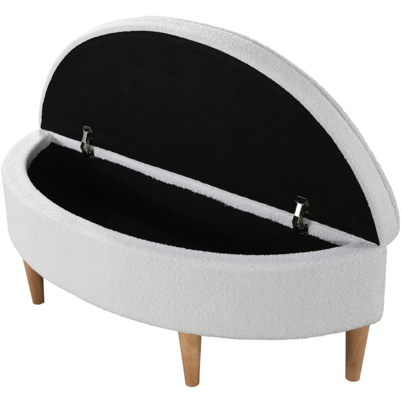 Liberté - Bout de lit rembourré en fausse laine avec rangement, blanc