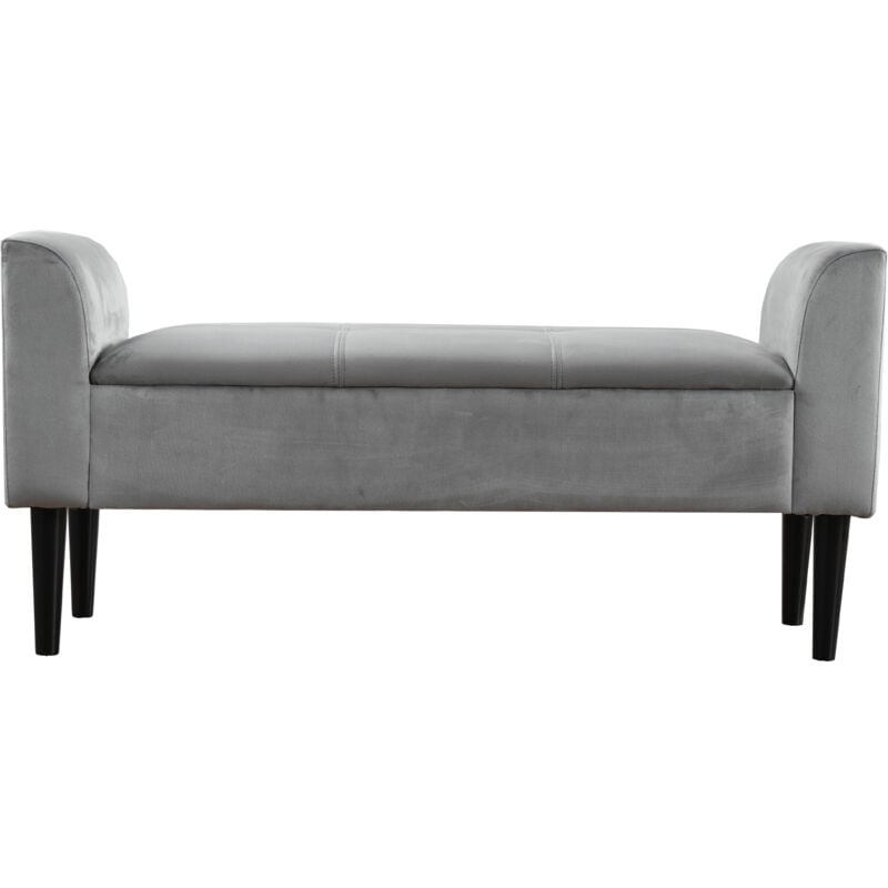 Liberté - Bout de lit rembourré en velours avec accoudoirs à motif matelassé, gris