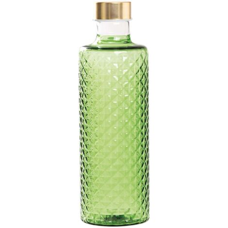 Bouteille Artisanale Isolano en Verre Borosilicaté Soufflé Effet Diamant Couleur Vert Pomme avec Deux Bouchons Inclus pour Design Contemporain