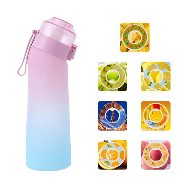 Bouteille d'arôme d'air 650 ml, 7 saveurs différentes, bouteille de sport parfumée, sans bpa, 0 sucre, avec paille et brosse de nettoyage (poudre