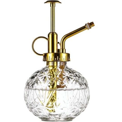 Bouteille de pulvérisation en verre transparent pour plantes, petit arrosoir avec pompe supérieure dorée, adaptée à l'intérieur et à l'extérieur