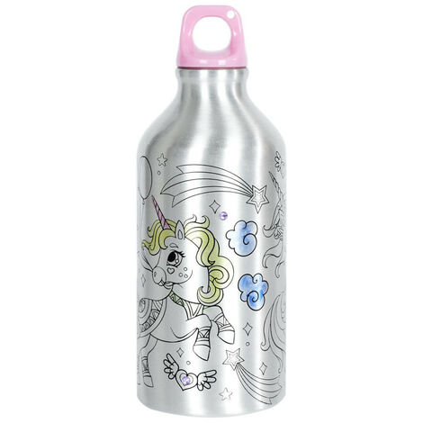 Bouteille de transport Licorne à colorier en aluminium - Gris - 55cl - D 7 x H 18,5 cm - Livraison gratuite