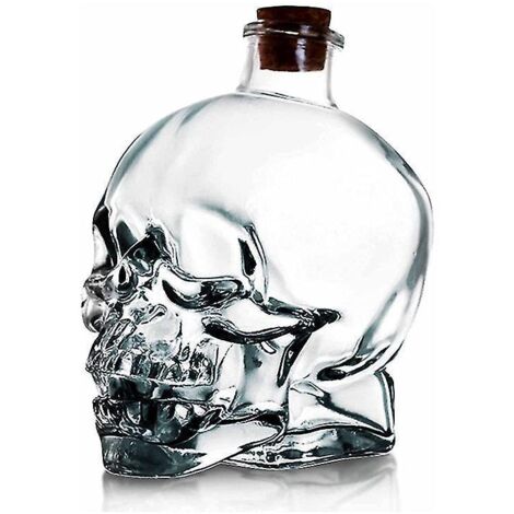 Bouteille de vin en forme de crâne, carafe à whisky en forme de crâne, carafe en cristal en forme de crâne, verre épais sans plomb soufflé à la main avec bouchon en liège, carafe à whisky/vodka/bière,