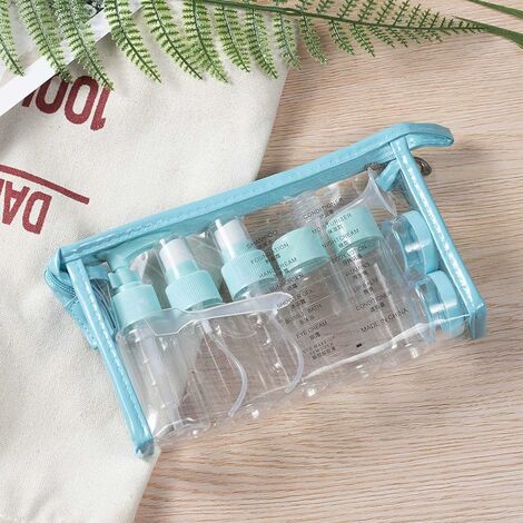 Bouteille de Voyage Cosmetique,10 Pcs Bouteilles Vide Voyage, Flacon Spray de Voyage Transparent pour Liquides, Kit Voyage Avion pour Cosmétiques, Shampoing, Gel Douche, Crème (Blue)