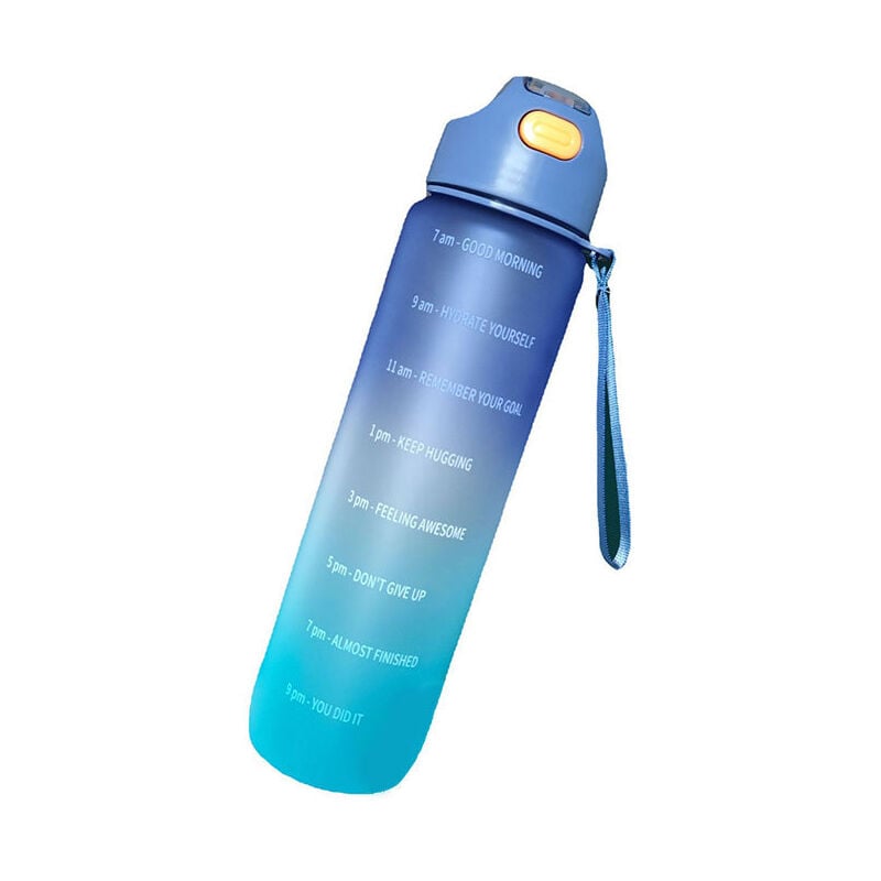 Bouteille d'eau 1L, bouteille d'eau de sport avec paille et heure, bouteille à boire, étanche, sans bpa pour la course à pied, la salle de sport, le