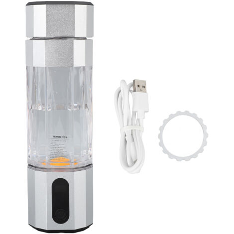 Bouteille d'eau à hydrogène avec lumières colorées, électrode en titane platine, 2 vitesses, 2 concentrations, anti-fuite, générateur d'eau à hydrogène portable, argent