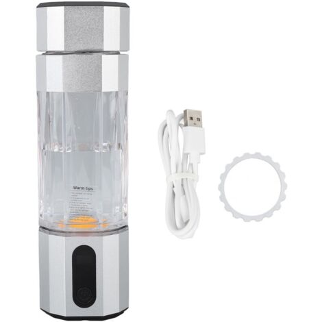 Bouteille d'eau à hydrogène avec lumières colorées, électrode en titane platine, 2 vitesses, 2 concentrations, anti-fuite, générateur d'eau à hydrogène portable, argent