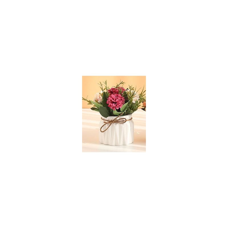 Groofoo - Fleurs artificielles avec pots Bouquet d'hortensias artificiels avec vase en céramique Pots artificiels salon bureau jardin balcon mariage