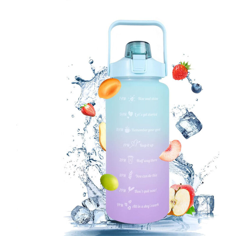 Lifcausal - Bouteille d'eau de 64 oz/demi-gallon, paille de marqueur de temps de motivation avec brosse, anti-fuite, sans bpa, réutilisable, buvez