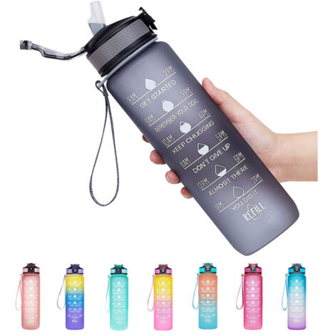 Bouteille d'eau de 950 ml avec paille et indicateur de temps, étanche et sans BPA