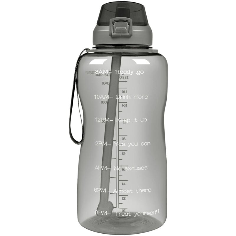 Bouteille d'eau de motivation 2000 ml, salle de sport et sports de plein air Gris