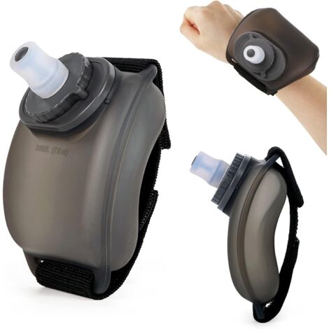 Bouteille D'eau de Sport, Porté à la main Gourde de Sport 200ML avec bracelet réglable, Bouteille silicone Douceur sans BPA d'Hydratation pour Running Jogging Marathon Escalade (Noir)