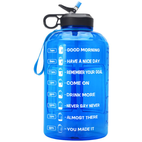 Bouteille d'eau grande capacité 3,7 l avec hydratation et temps motivant Bleu