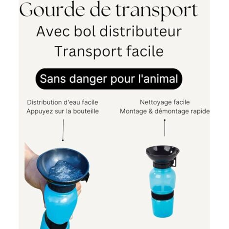 Bouteille d'eau pour Chien avec Bol intégré - Gourde d'eau de Voyage et Transport - Voiture, intérieur et extérieur - Bouteille pour Chien 0,5 L - Couleur aléatoire (Bleu, Rose, Kaki)