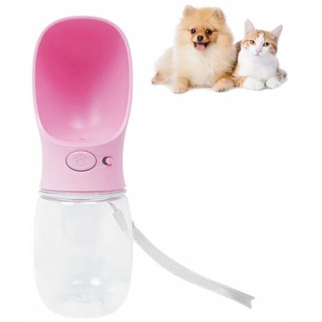 Bouteille d'eau pour Chien Portable,Pet Distributeur d'eau antibactérien de qualité Alimentaire Fuite de Preuve Chien Chat Voyage Bouteille Bol, Animal de Compagnie extérieur potable-350ml(Rose)