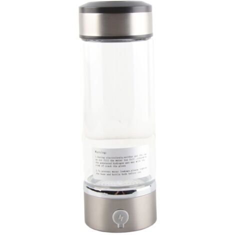 Bouteille d'eau riche en hydrogène 420ml, Générateur d'ions portable, Rechargeable USB Bouteille en verre, Convient pour la maison, le bureau et les voyages, argent
