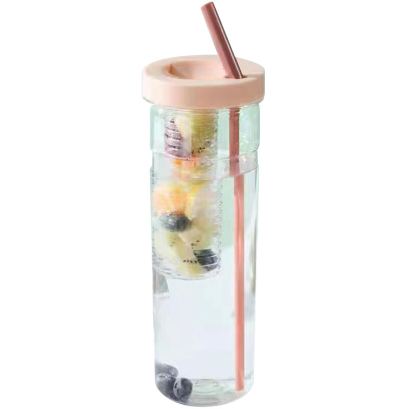 Bouteille d'eau sport avec infusion de fruits et paille, grande capacité transparente pour fitness, gym et activités extérieures.