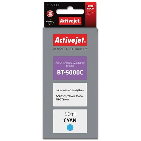 Bouteille d'encre Activejet AB-5000C (remplace Brother BT-5000C  Supreme  50 ml  cyan)