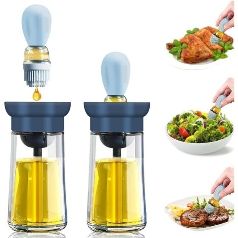 Bouteille D'huile de 180 ml avec Brosse, Bouteille D'huile 2 en 1, Bouteilles D'huile en Verre avec Brosse en Silicone, avec Distributeur D'huile en Verre Etanche à L'échelle, pour L'huile de Cuisson
