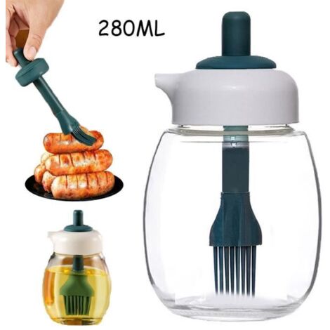 Bouteille d'huile - Distributeur d'Huile d'Olive - 2 en 1 - Silicone Alimentaire - Verre - 280ml