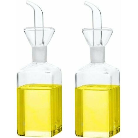 Bouteille d'huile en verre Distributeur d'huile d'olive Bouteille en verre Distributeur de mesure de vinaigre d'huile de cuisson avec bec verseur pour cuisine et barbecue (250 ml/8,54 oz, lot de 2)