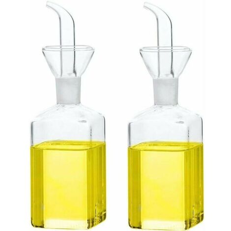 Bouteille d'huile en verre Distributeur d'huile d'olive Bouteille en verre Distributeur de mesure de vinaigre d'huile de cuisson avec bec verseur pour cuisine et barbecue (250 ml/8,54 oz, lot de 2)