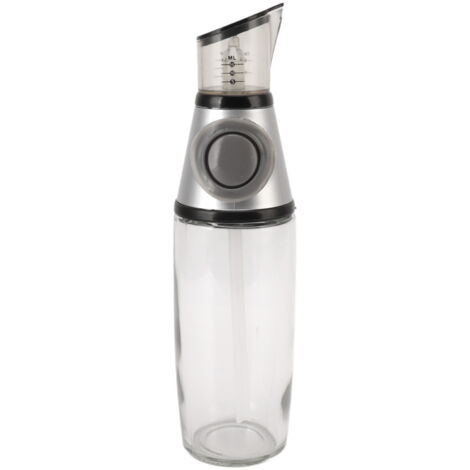 Bouteille d'huile quantitative en verre 500ml avec bec verseur en silicone anti-goutte pour cuisine saine, design argenté