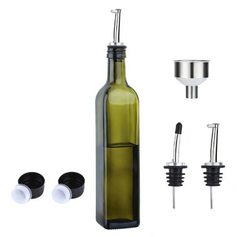 Bouteille Distributeur Huile D Olive - Carafe En Verre Vert 500 ml Avec Bec Verseur Et Entonnoir - Pour Cuisine