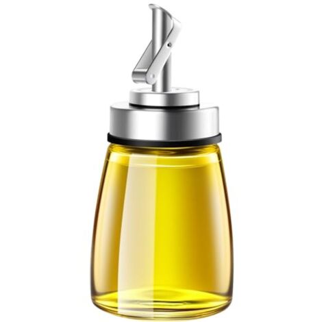 Bouteille Distributeur Huile - Verre Trempé 177 ml - Bec Verseur Acier Inoxydable - Couvercle Automatique par Gravité - Cuisine Intérieure - 1 Pièce