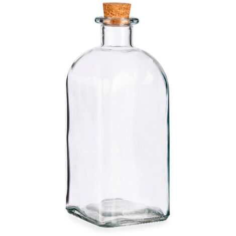 Bouteille en verre 1 litre avec bouchon en liège – Conserve vos préparations maison – Compatible lave-vaisselle – Dimensions 9 x 9 x 22 cm – Vivalto