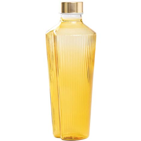 Bouteille Handy en verre borosilicaté jaune or avec décoration à rainures verticales, design linéaire élégant et fonctionnel, idéale pour table