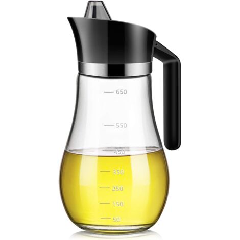 Bouteille Huile Olive et Vinaigre, 650ML Distributeur Bouteille Huile Vide pour la Cuisine, sans Plomb Bouteille en Verre Vide Huile pour Grillades/Pates/Barbecue （Noir）
