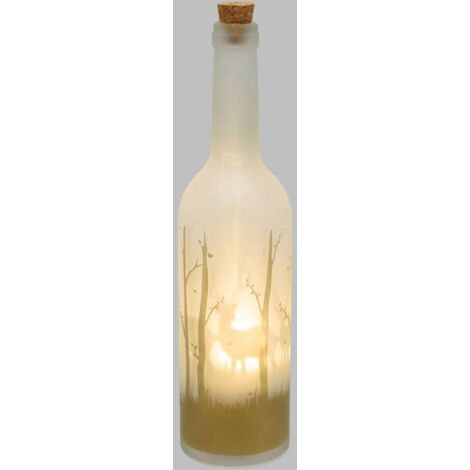 Bouteille lumineuse avec LED blanc chaud décor renne de noël H29cm