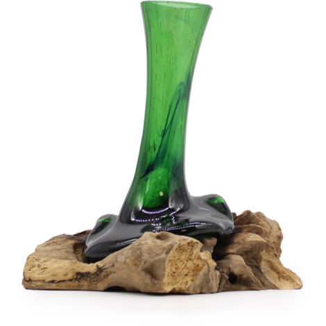 Bouteilles de bière recyclées - Vase à fleurs sur bois- Vendu par 1