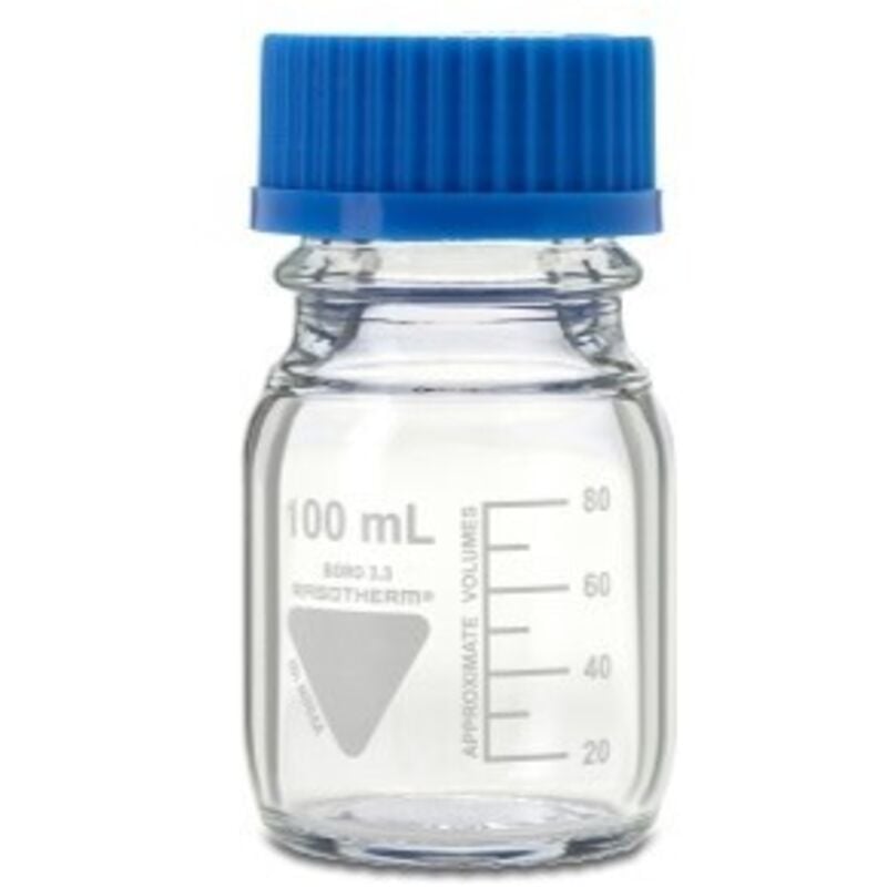 Rs Pro - Bouteilles de laboratoire bouchon Bleu , graduée, 100ml, en pp, à Col Large ( Prix pour Paquet de 10 )