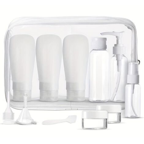 Bouteilles de voyage en plastique pour articles de toilette, Taille de voyage - Kit de bouteilles pour liquides, lotion, 11pcs