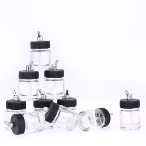 Bouteilles en verre pour aérographe, 10 pièces, bouteilles pour aérographe (pots) avec adaptateur d'angle de 30 °, assemblage de couvercle à utiliser sur les aérographes