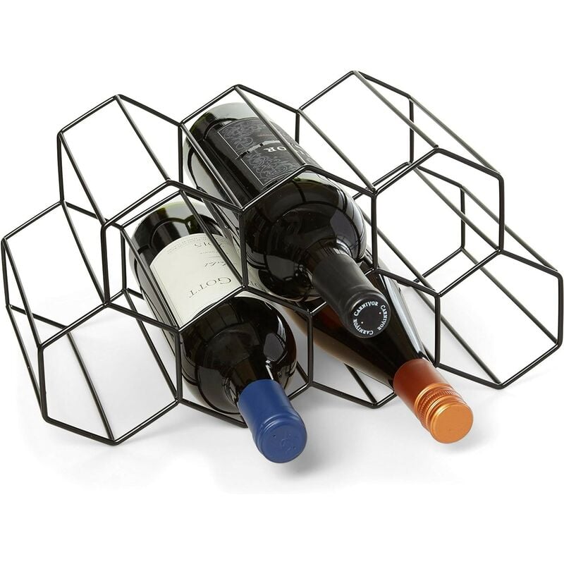 Bouteilles Étagère à Vin- 2 niveaux, pour 9 bouteilles,Pas d'assemblage nécessaire, couleur noire, pour le stockage du vin