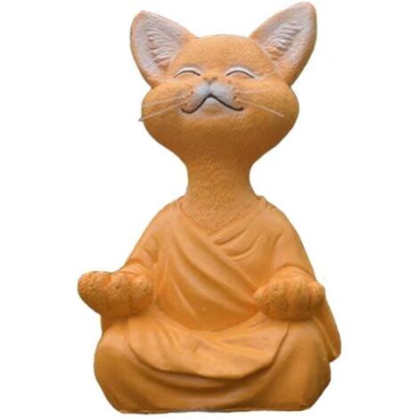Boutique Collection Statue de Chat de Méditation Petite Statue en Résine Assis Chat Zen Jardin Maison Décoration de Jardin Ornement (Orange)
