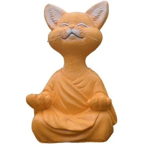 Boutique Collection Statue de Chat de Méditation Petite Statue en Résine Assis Chat Zen Jardin Maison Décoration de Jardin Ornement (Orange)