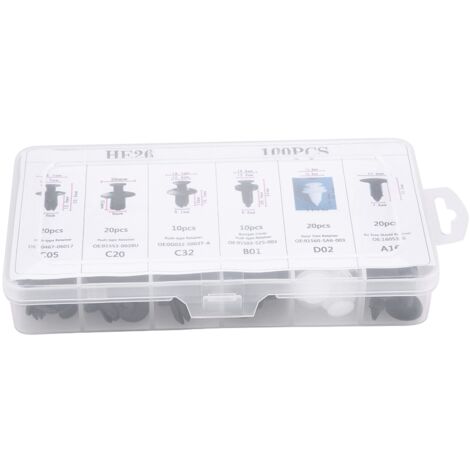 Boutique de Rivets Push (100 pièces, 6 tailles assorties) - [Noir/Blanc] Clips pour Carrosserie de Voiture Premium