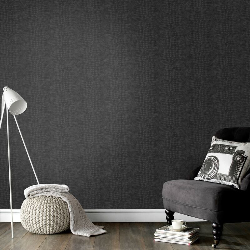 Papier peint intissé Crocodile Vinyle Expansé 1005 x 52cm Noir