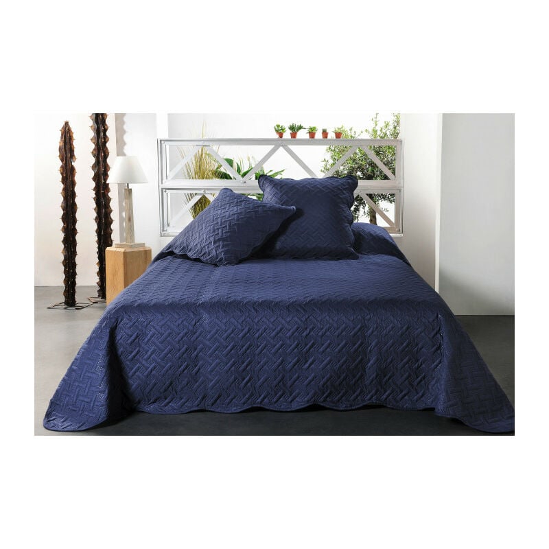 Linder - Boutis contemporain bleu marine - 250x260cm - Bleu marine