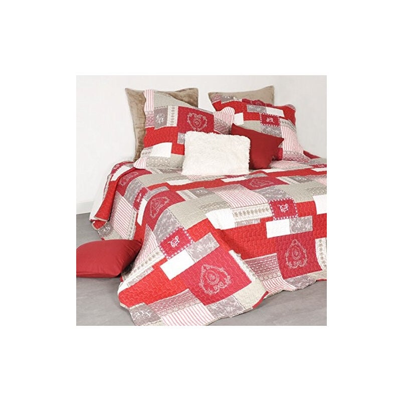 Boutis montagne rouge et gris - 240x260cm - Rouge